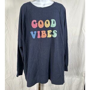 Wildfox Women’s “Good Vibes” Oversized Sweater Gray Crew Neck Pullover Size XL